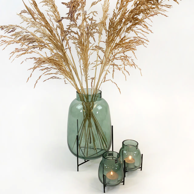 Chalice vase + 2 lyslygter grøn pakketilbud