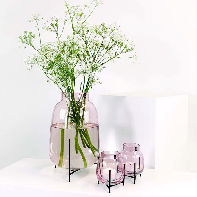 Chalice vase + 2 lyslygter lyserød pakketilbud
