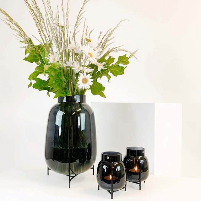 Chalice vase + 2 lyslygter sort pakketilbud